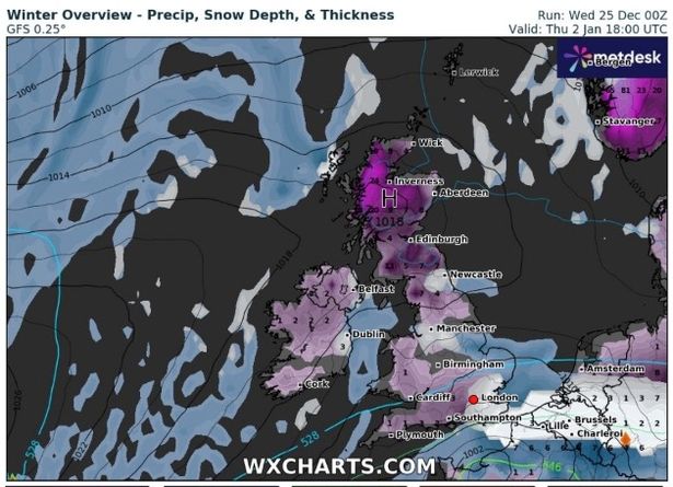 英国气象地图显示,874英里长的雪墙将于何时到来,只有一个地区幸免