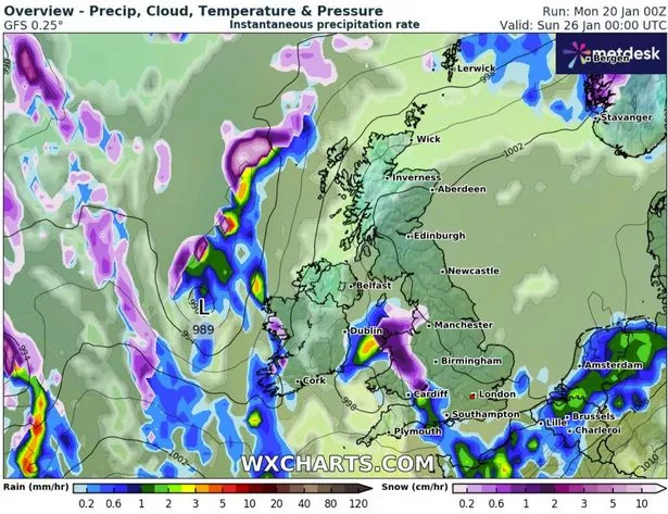 英国降雪:气象地图显示,本周两天的暴风雪将覆盖半个英国